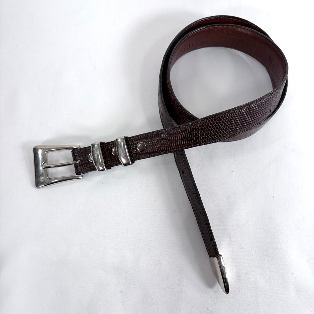 Torino Belt Brown Genuine Lizard Skin Silver Tone Hardware Western 5127 Size 36